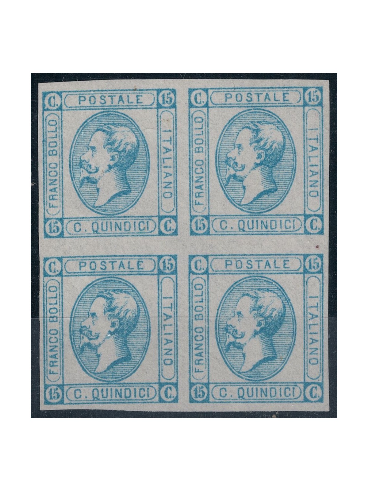 ITALY KINGDOM 1863 15c lithographic (I type) light blue in block of four MNG ©