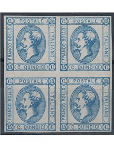 ITALY KINGDOM 1863 15c lithographic (I type) in block of four MNG