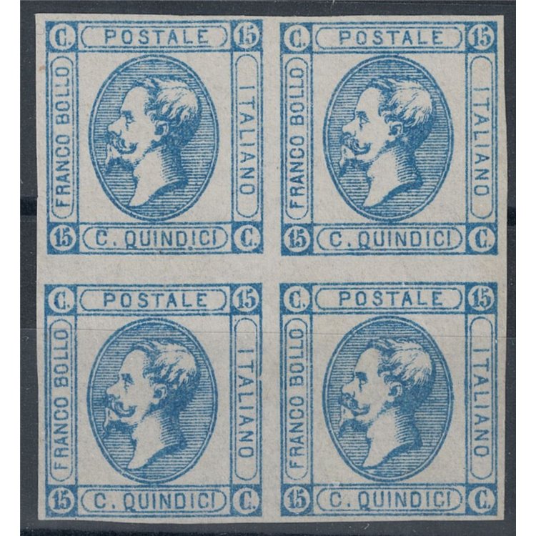 ITALY KINGDOM 1863 15c lithographic (I type) in block of four MNG