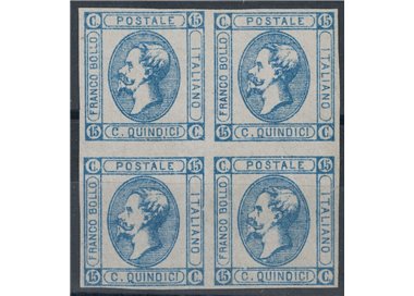 ITALY KINGDOM 1863 15c lithographic (I type) in block of four MNG