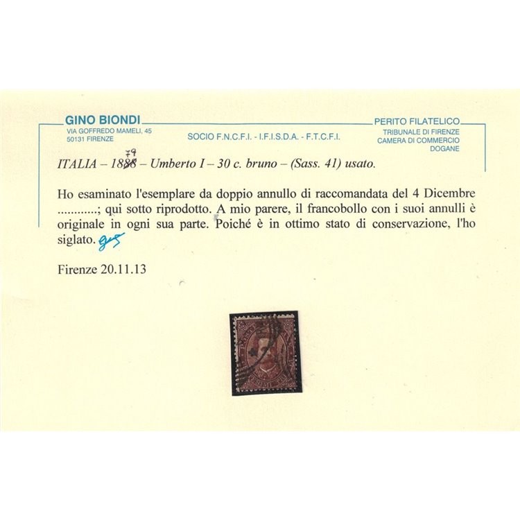 ITALIA REGNO 1879 Umberto I 30c bruno us ©