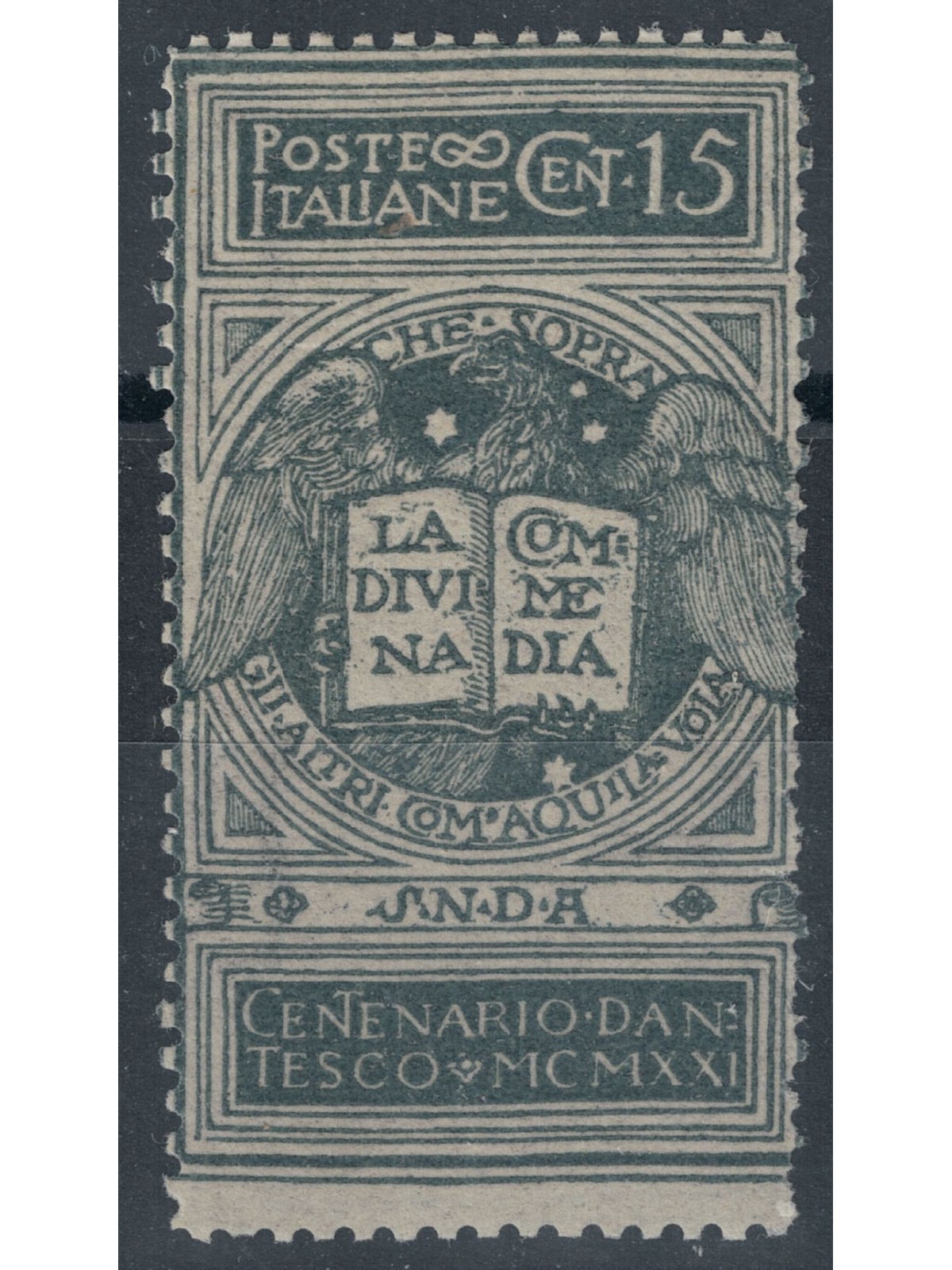 ITALIA REGNO 1921 Varietà 15c Dante non emesso con salto della dentellatura MNH**