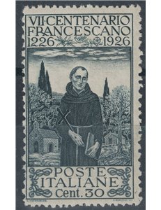 ITALY KINGDOM 1926 San Francesco, 30c perf. 13½ x 11 MNH** ©