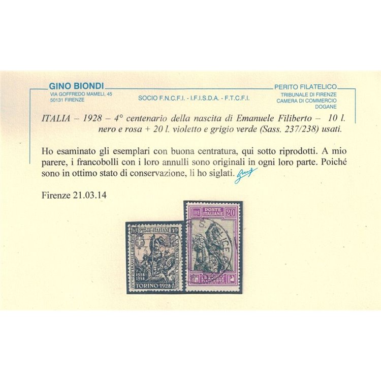 ITALIA REGNO 1928 Emanuele Filiberto 13v us ©