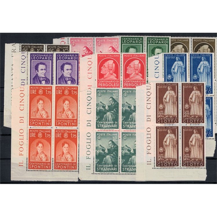 ITALY KINGDOM 1937 Illustrious men in block of four 10v MNH** ©