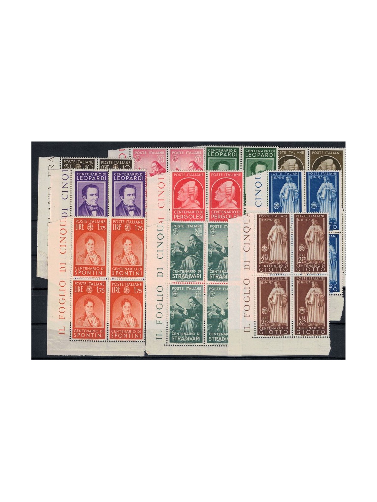 ITALIA REGNO 1937 Uomini illustri in quartina 10v MNH** ©
