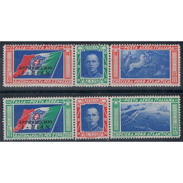 ITALY KINGDOM 1933 North Atlantic Cruise WHITE 2 triptychs MNH**