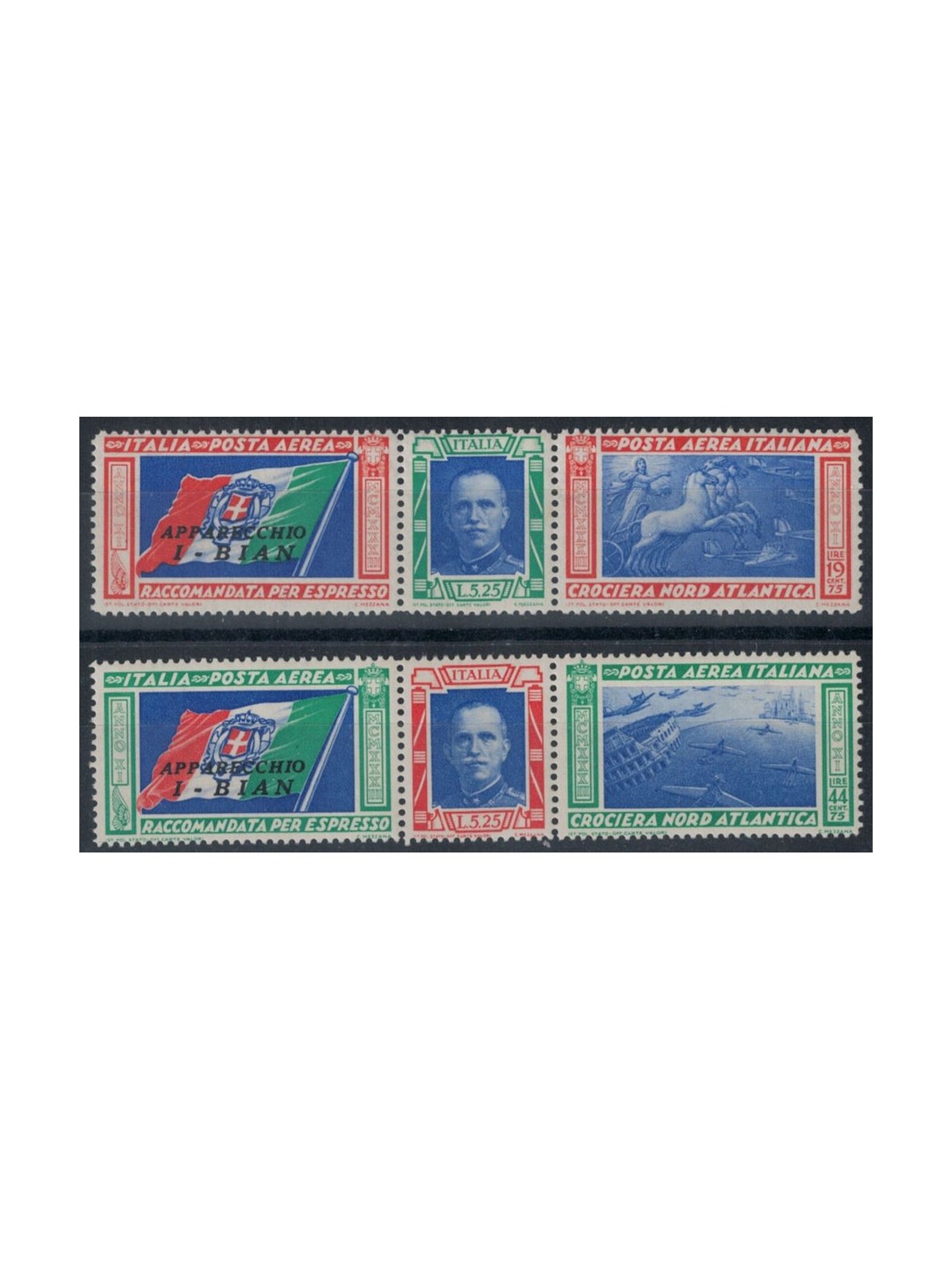 ITALY KINGDOM 1933 North Atlantic Cruise WHITE 2 triptychs MNH**