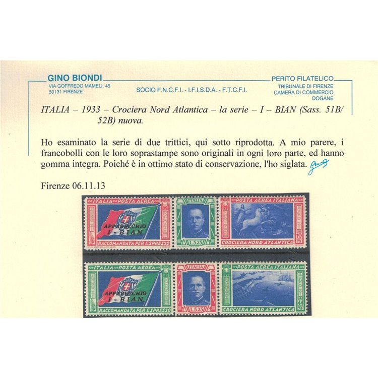 ITALIA REGNO 1933 Crociera Nord Atlantica BIAN 2 trittici MNH**