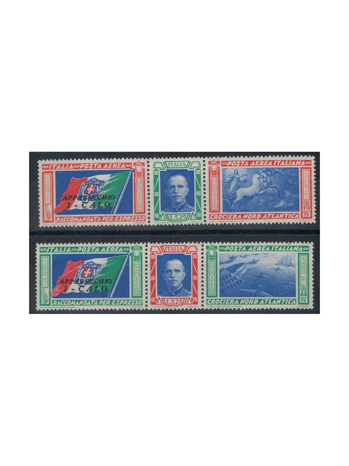 ITALY KINGDOM 1933 North Atlantic Cruise CALO 2 triptychs MNH**