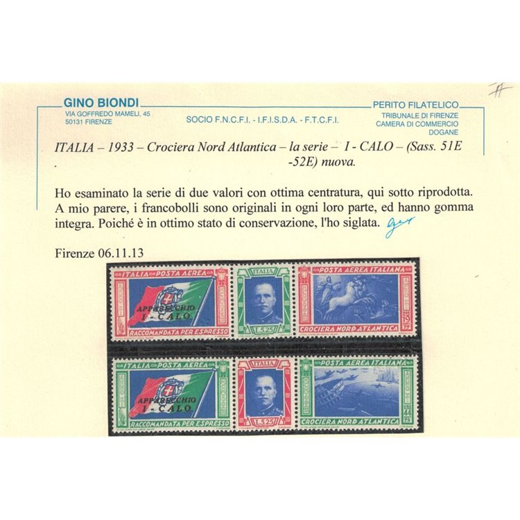 ITALIA REGNO 1933 Crociera Nord Atlantica CALO 2 trittici MNH**