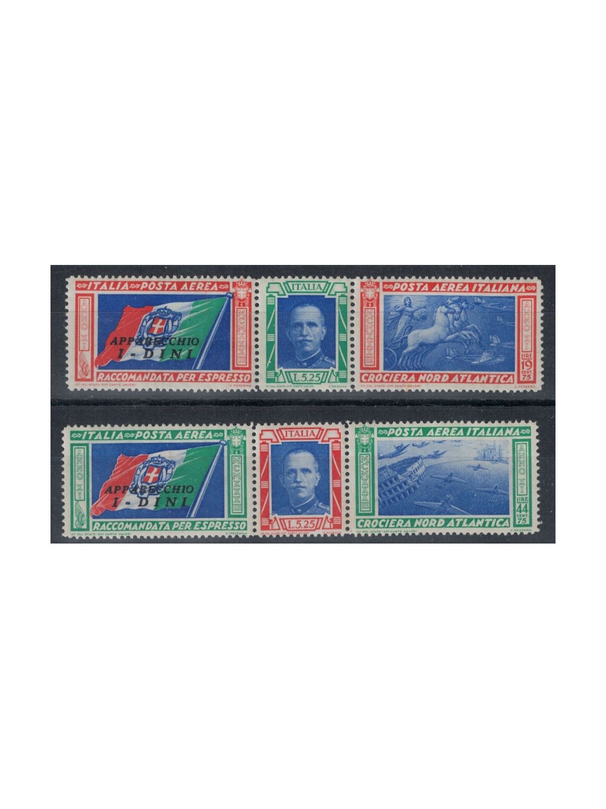 ITALY KINGDOM 1933 North Atlantic Cruise DINI 2 triptychs MNH**
