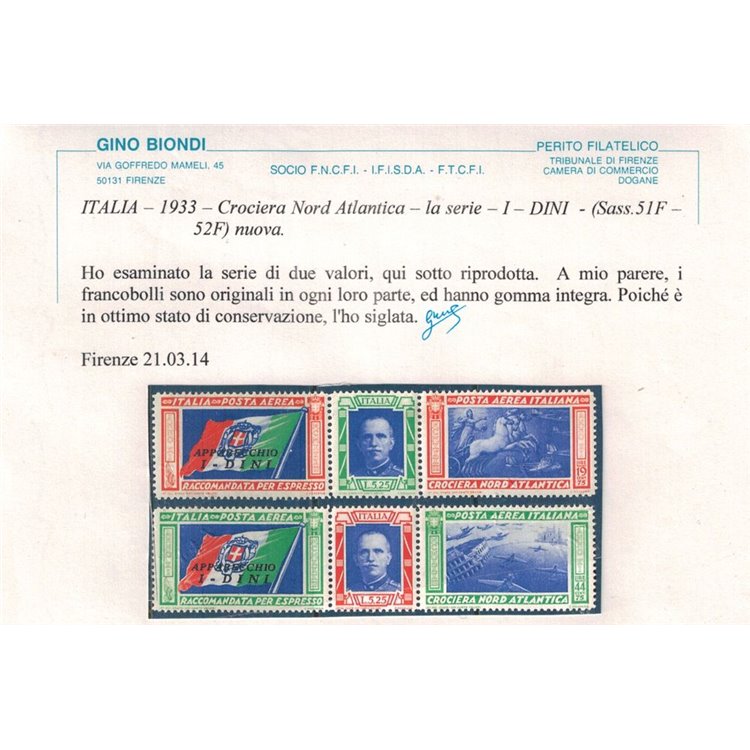 ITALIA REGNO 1933 Crociera Nord Atlantica DINI 2 trittici MNH**