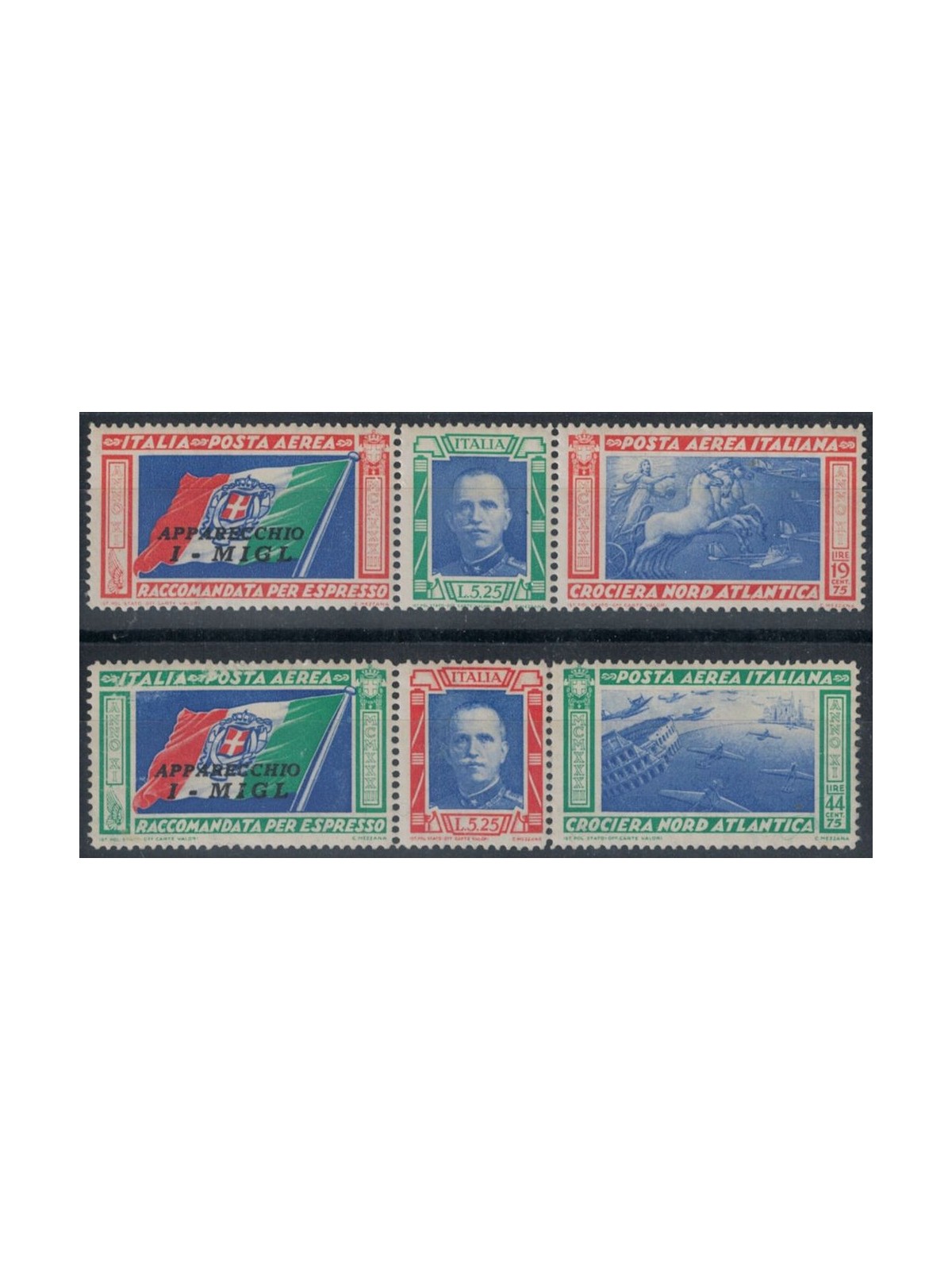 ITALIA REGNO 1933 Crociera Nord Atlantica MIGL 2 trittici MNH**
