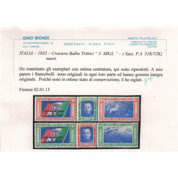 ITALIA REGNO 1933 Crociera Nord Atlantica MIGL 2 trittici MNH**