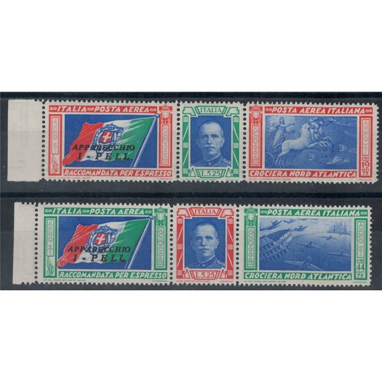 ITALIA REGNO 1933 Crociera Nord Atlantica PELL 2 trittici MNH**