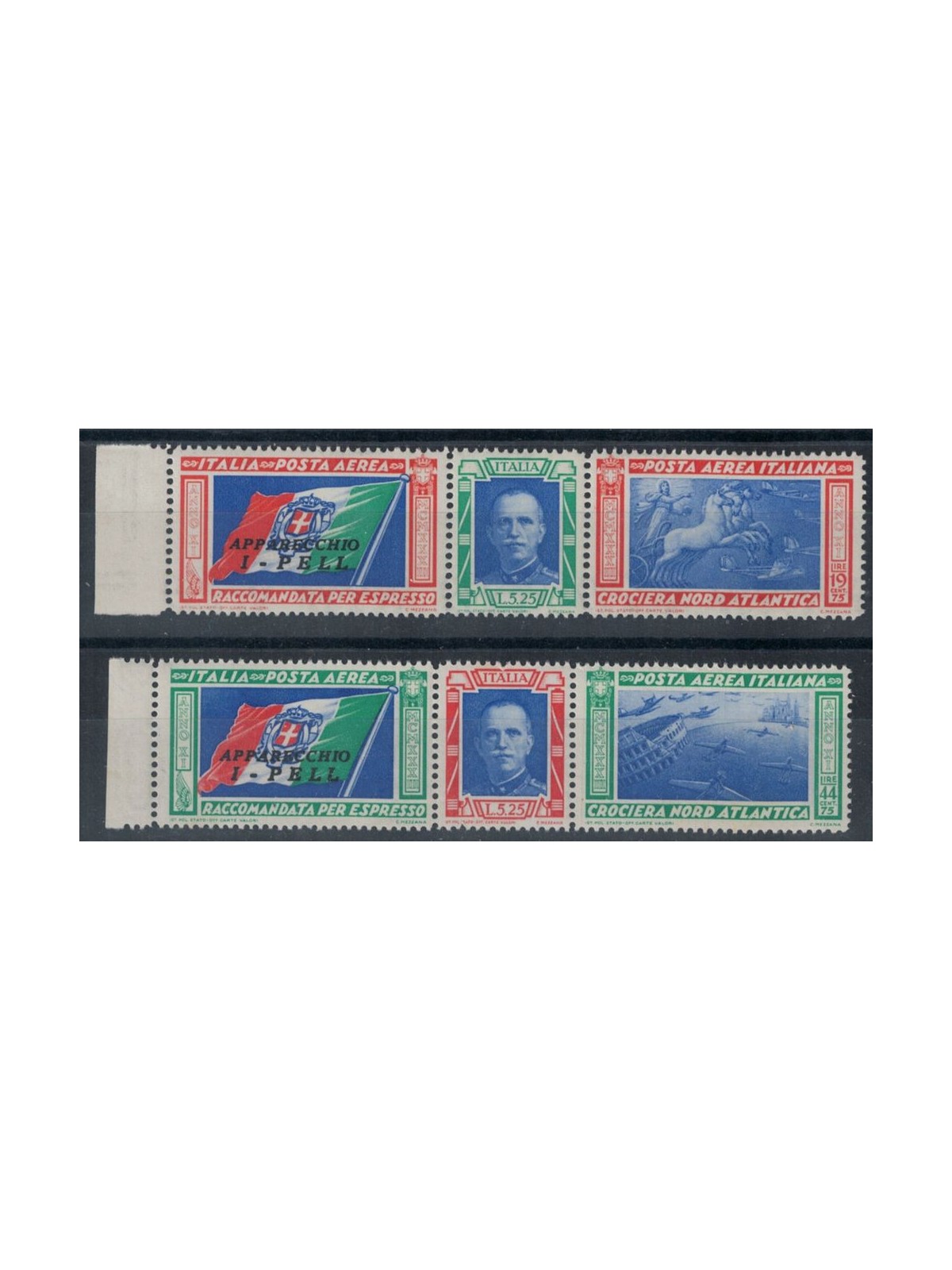 ITALY KINGDOM 1933 North Atlantic Cruise PELL 2 triptychs MNH**
