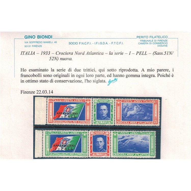 ITALIA REGNO 1933 Crociera Nord Atlantica PELL 2 trittici MNH**