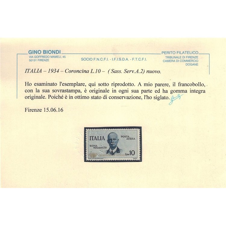 ITALIA REGNO 1934 Servizio di Stato, coroncina MNH** ©