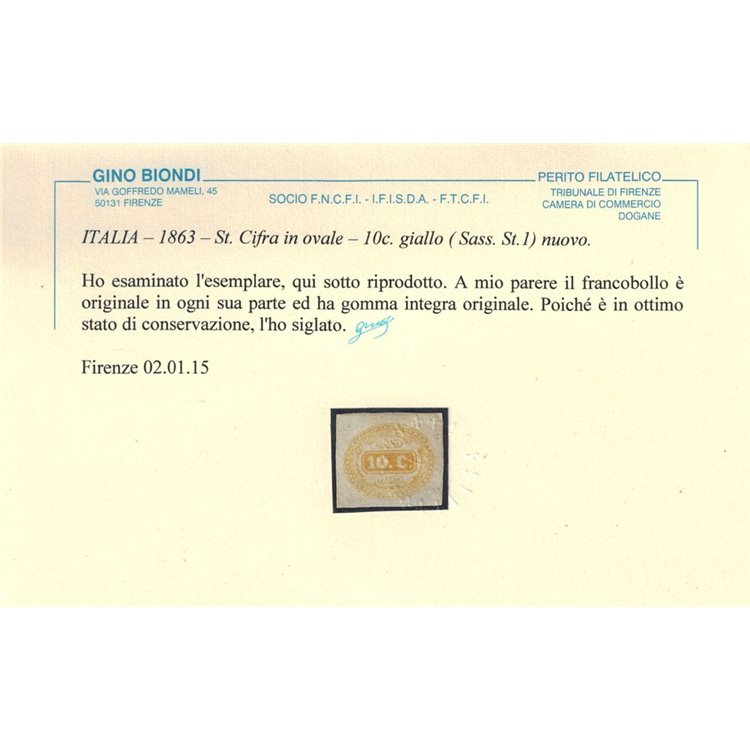 ITALIA REGNO 1863 Segnatasse 10c giallo MNH** ©