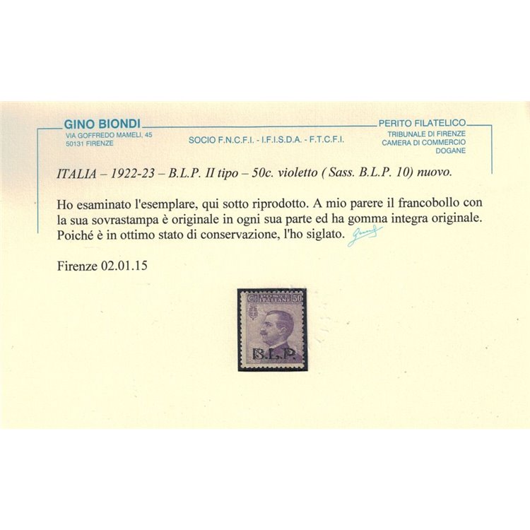 ITALIA REGNO 1922-23 BLP 50c violetto MNH** ©