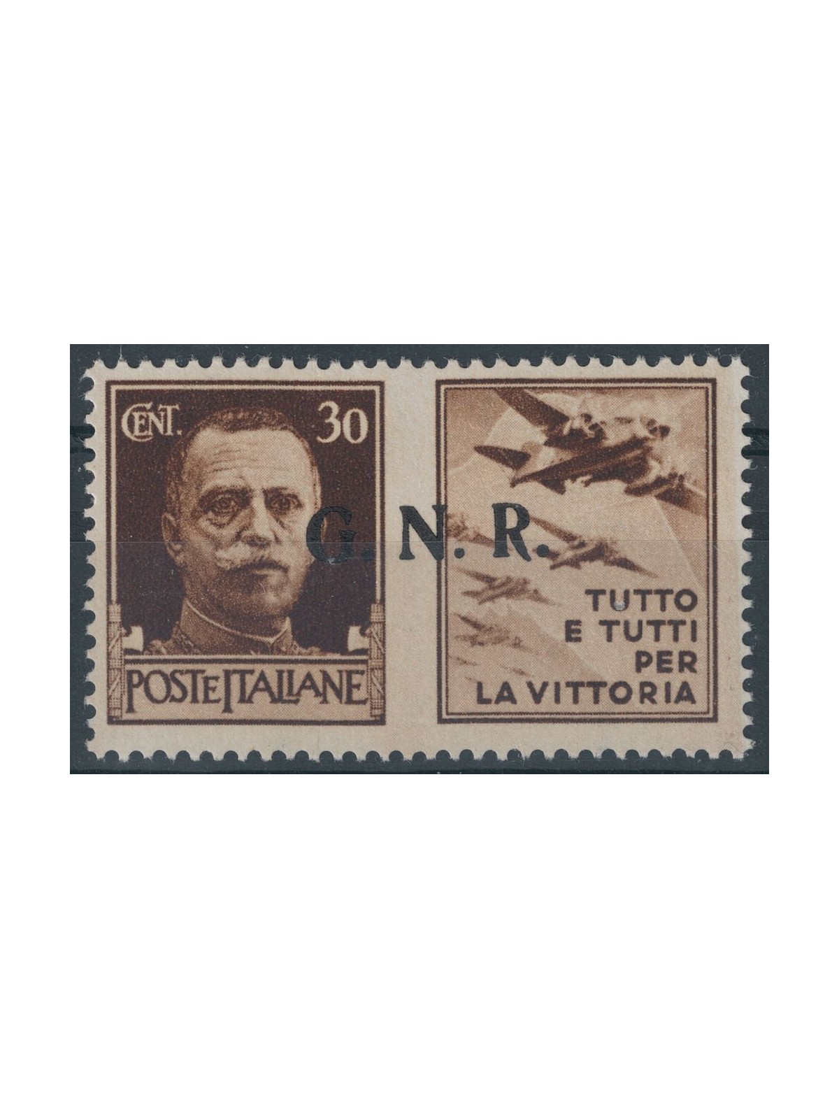 ITALY RSI 1944 Variety war propaganda GNR 30 c. brown MNH**