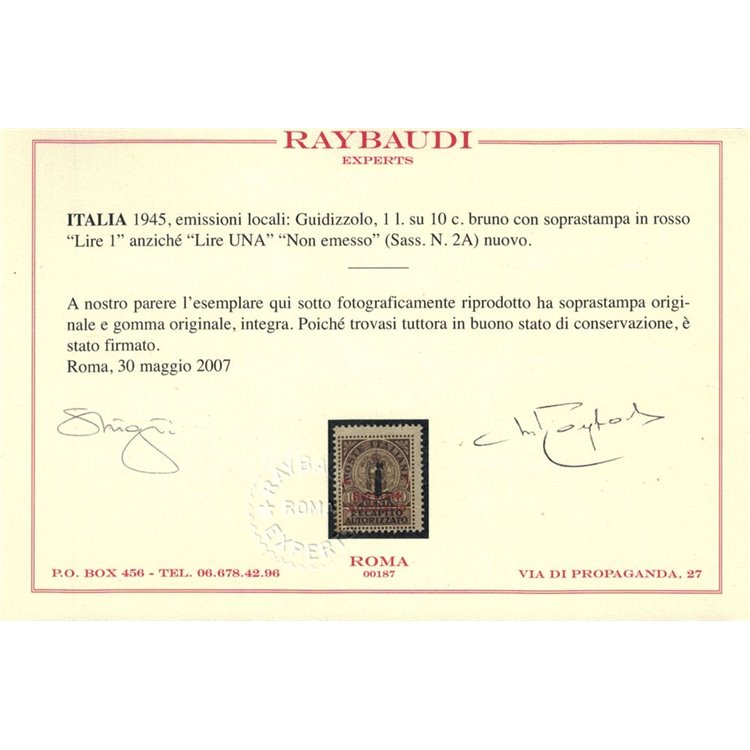 GUIDIZZOLO 1945 Recapito autorizzato (saggio) MNH** ©