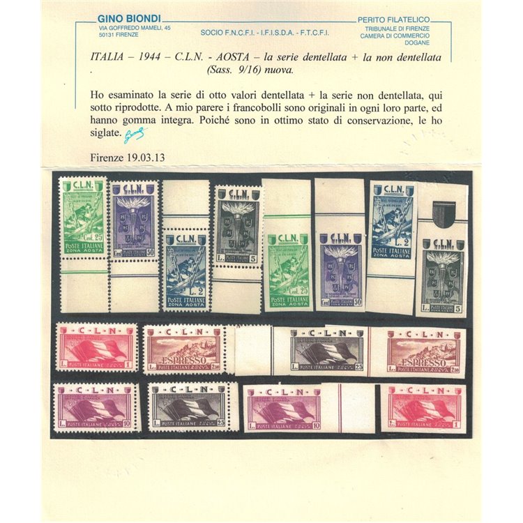 AOSTA 1944 Soggetti vari 16v + 2 BF MNH** ©