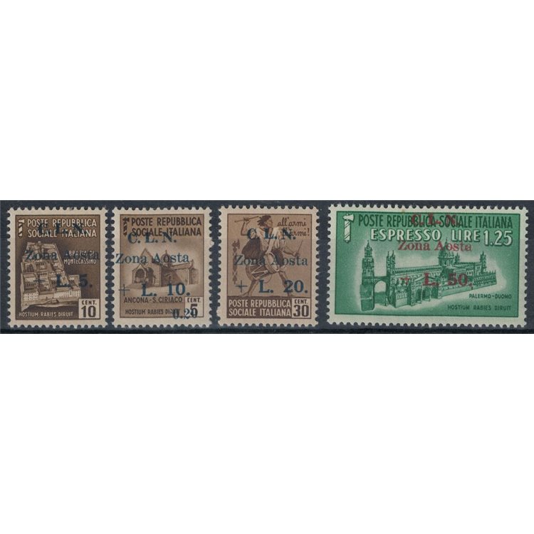 AOSTA 1944 Destroyed monuments overprint on 3 lines 4v MNH** ©