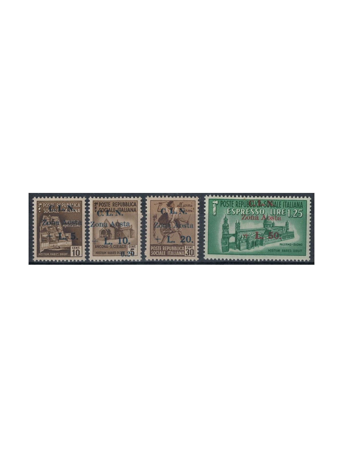 AOSTA 1944 Destroyed monuments overprint on 3 lines 4v MNH** ©