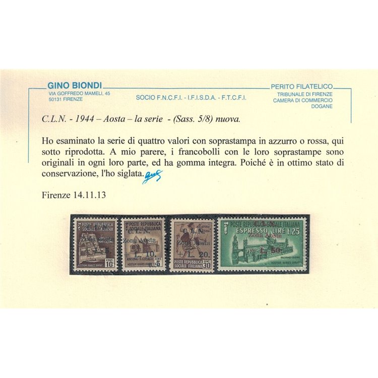 AOSTA 1944 Monumenti distrutti sovrast. su 3 righe 4v MNH** ©
