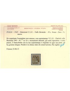 VALLE BORMIDA 1945 10c bruno non emesso MNH** ©