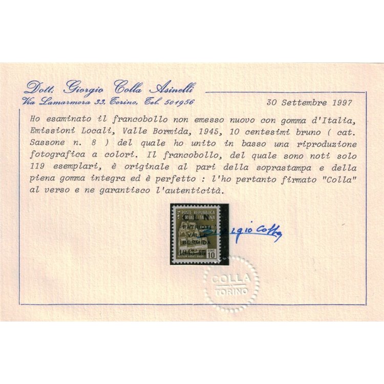 VALLE BORMIDA 1945 10c bruno non emesso MNH** ©