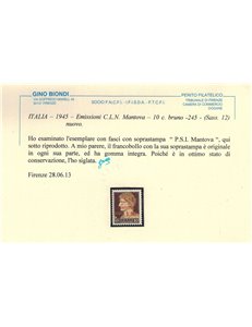 MANTOVA 1945 10c + 1,90 bruno non emesso MNH** ©