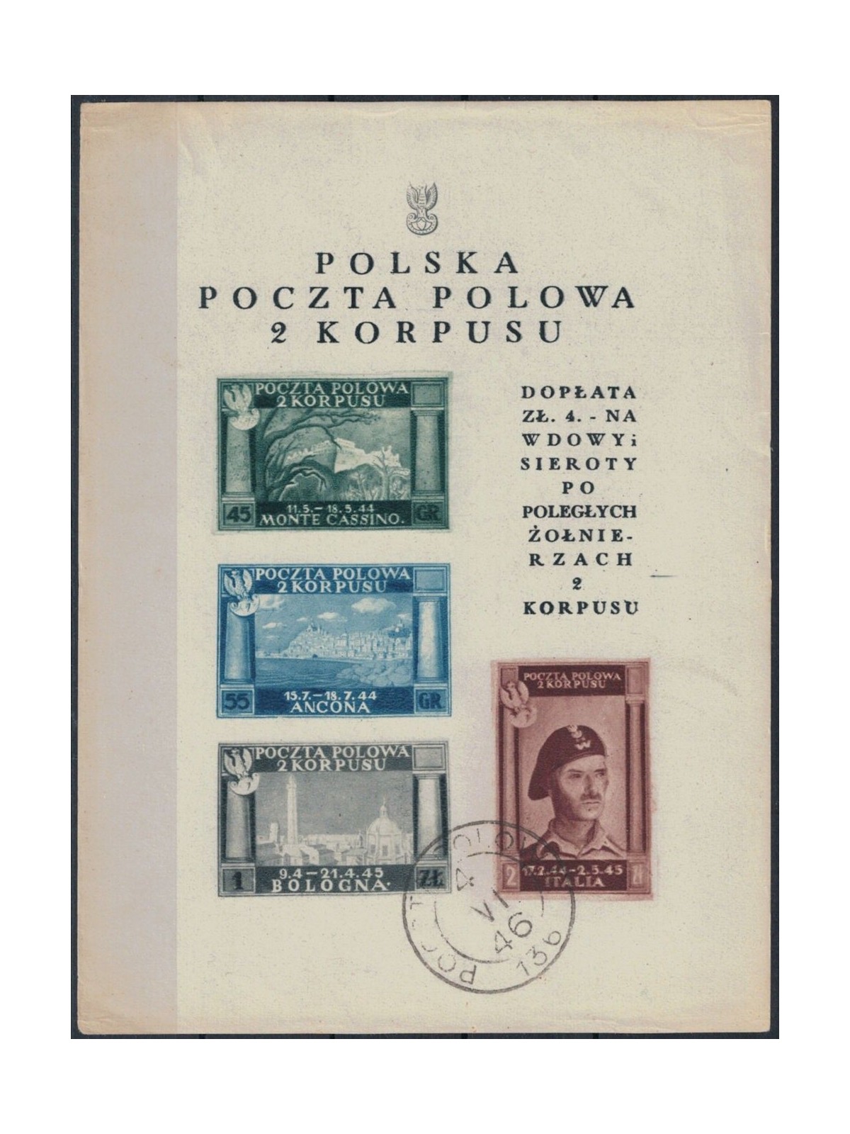 CORPO POLACCO 1946 Vittorie polacche in Italia (carta bianca) BF MNG ©
