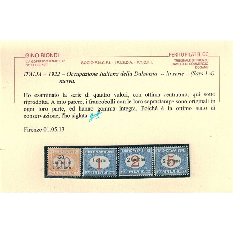 DALMAZIA 1922 Segnatasse 4v MNH** © (Lusso)