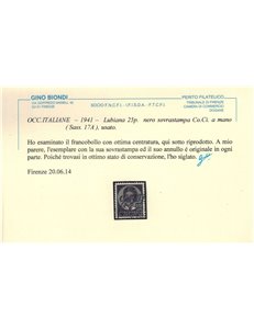 LUBIANA 1941 25 p. nero soprastampa a mano us ©
