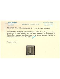 LEVANTE EMISSIONI GENERALI 1874 Varietà 1c oliva con 3 punti MH* ©