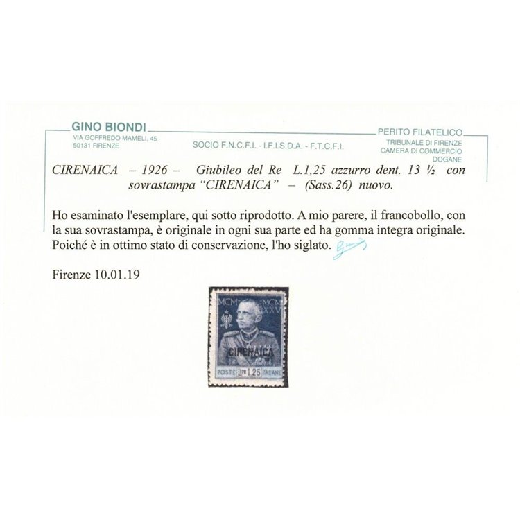 COLONIE CIRENAICA 1925-26 Giubileo del Re dent. 13½ MNH** ©