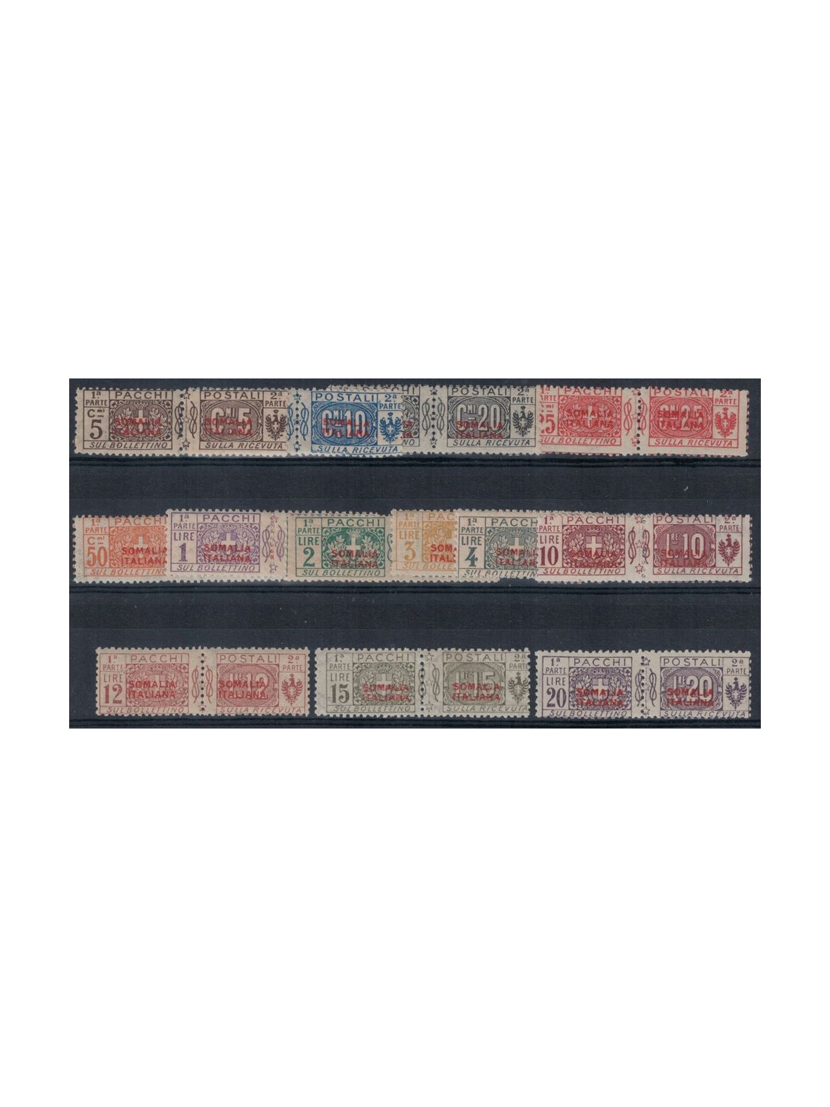 SOMALIA ITALIANA 1926-31 Pacchi postali soprast. in rosso 3° tipo 13v MNH**