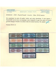 SOMALIA ITALIANA 1926-31 Pacchi postali soprast. in rosso 3° tipo 13v MNH**