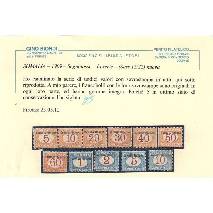 SOMALIA ITALIANA 1909 Segnatasse 11v MNH**