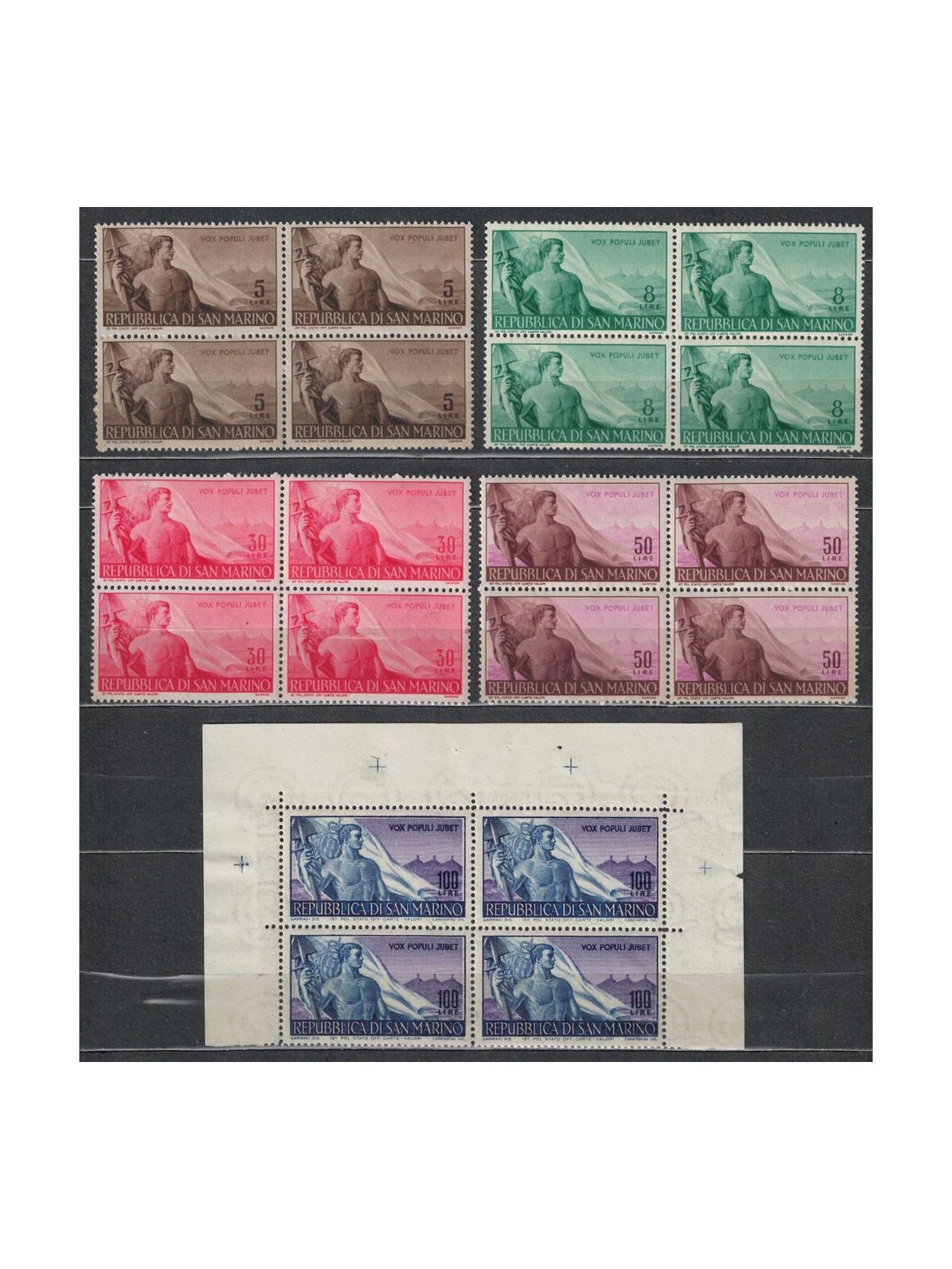 SAN MARINO 1948 Lavoro in quartina 5v MNH**