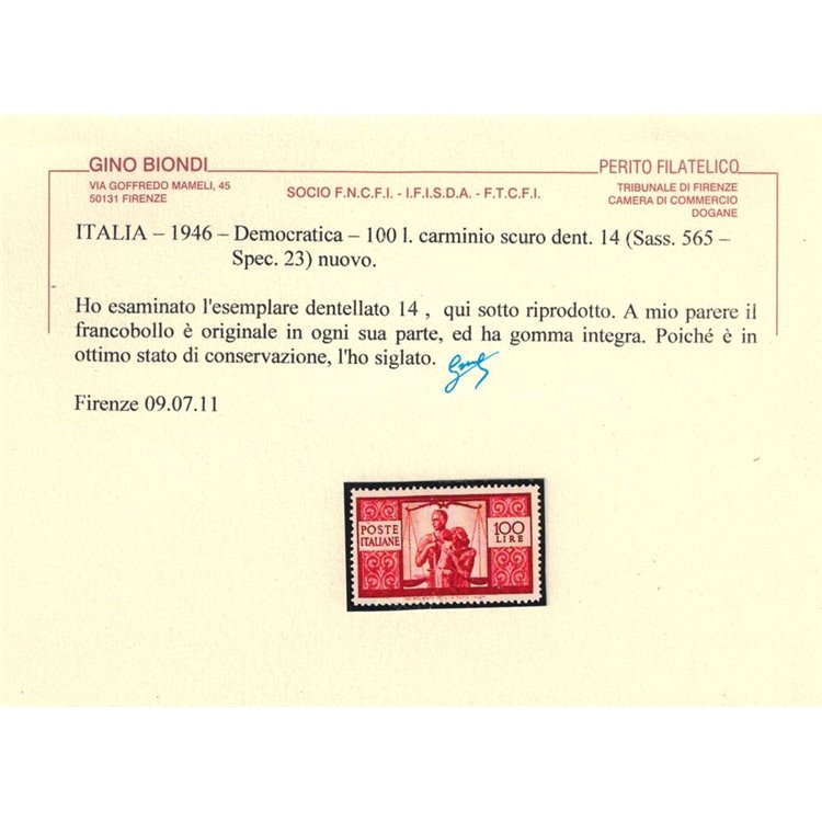 ITALIA 1945-46 ₤100 Democratica MNH** ©
