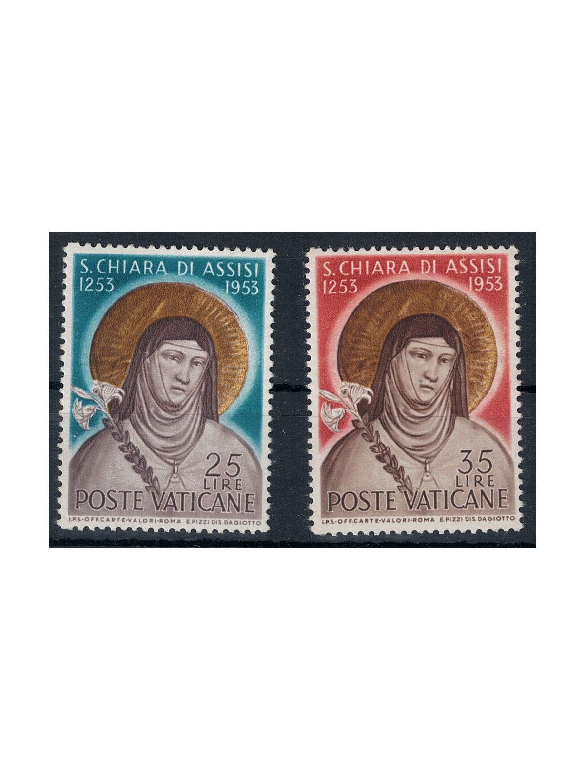 VATICANO 1953 Santa Chiara d'Assisi 2v MNH**
