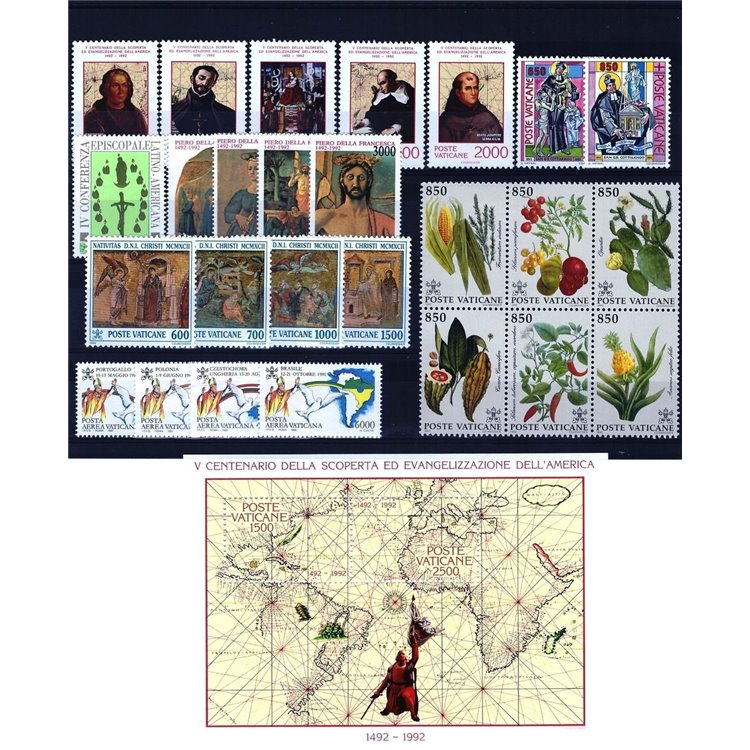 VATICANO 1992 Annata Completa 26v + 1 BF MNH**