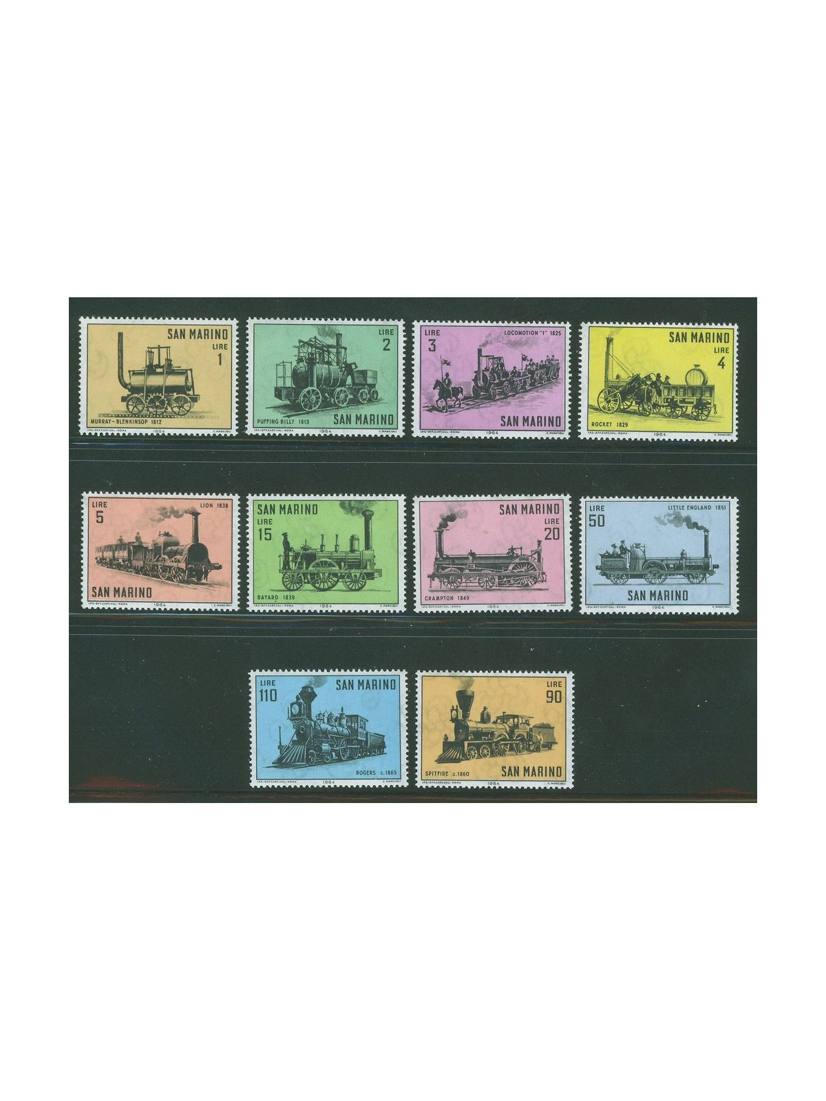 SAN MARINO 1964 History of the locomotive 10v MNH**