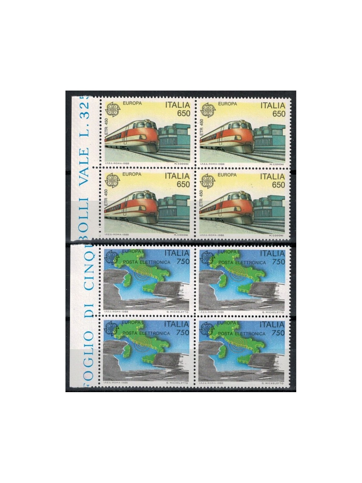 ITALIA 1988 Europa 2v in quartina MNH**