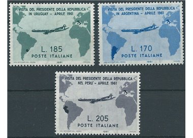 ITALIA 1961 Viaggi del Presidente Gronchi 3v MNH**