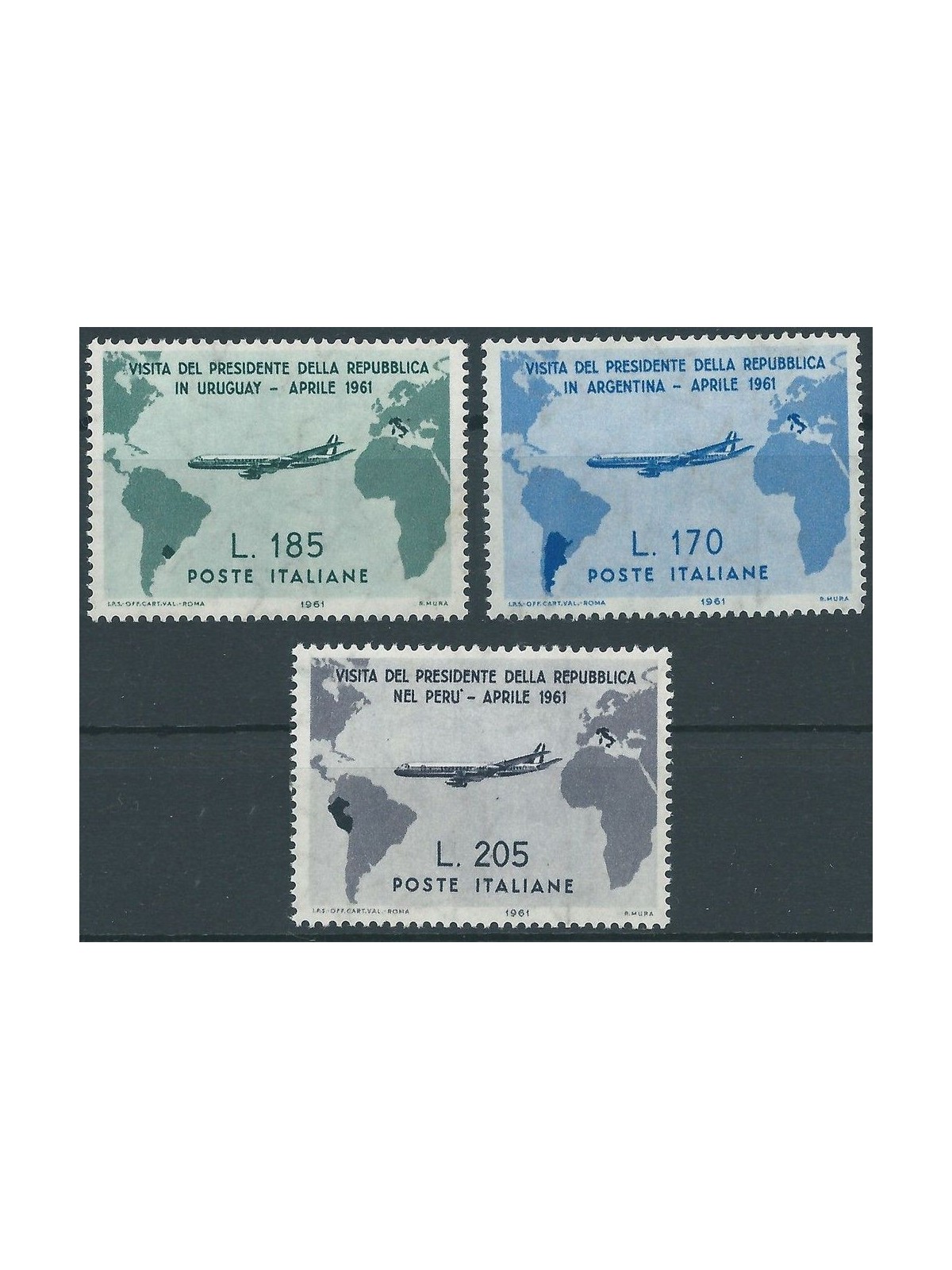 ITALIA 1961 Viaggi del Presidente Gronchi 3v MNH**